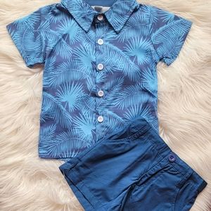 Blue Palm Shorts Set